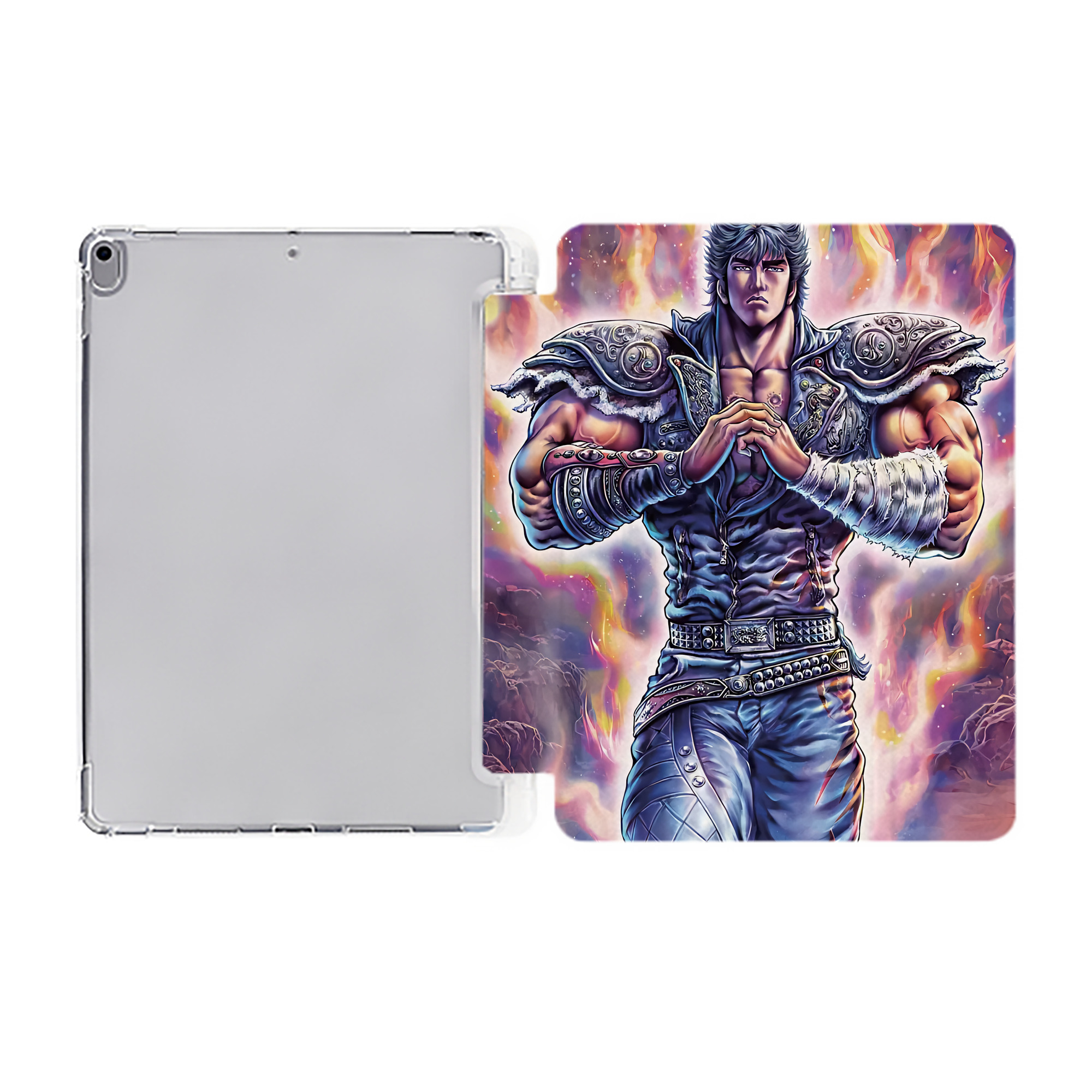 （画像用） 北斗の拳 Fist of the North Star IPad ケース ペン収納付き 三つ折りスタンド PUレザー×シリコン 対応機種9.5/10.5/10.9インチ